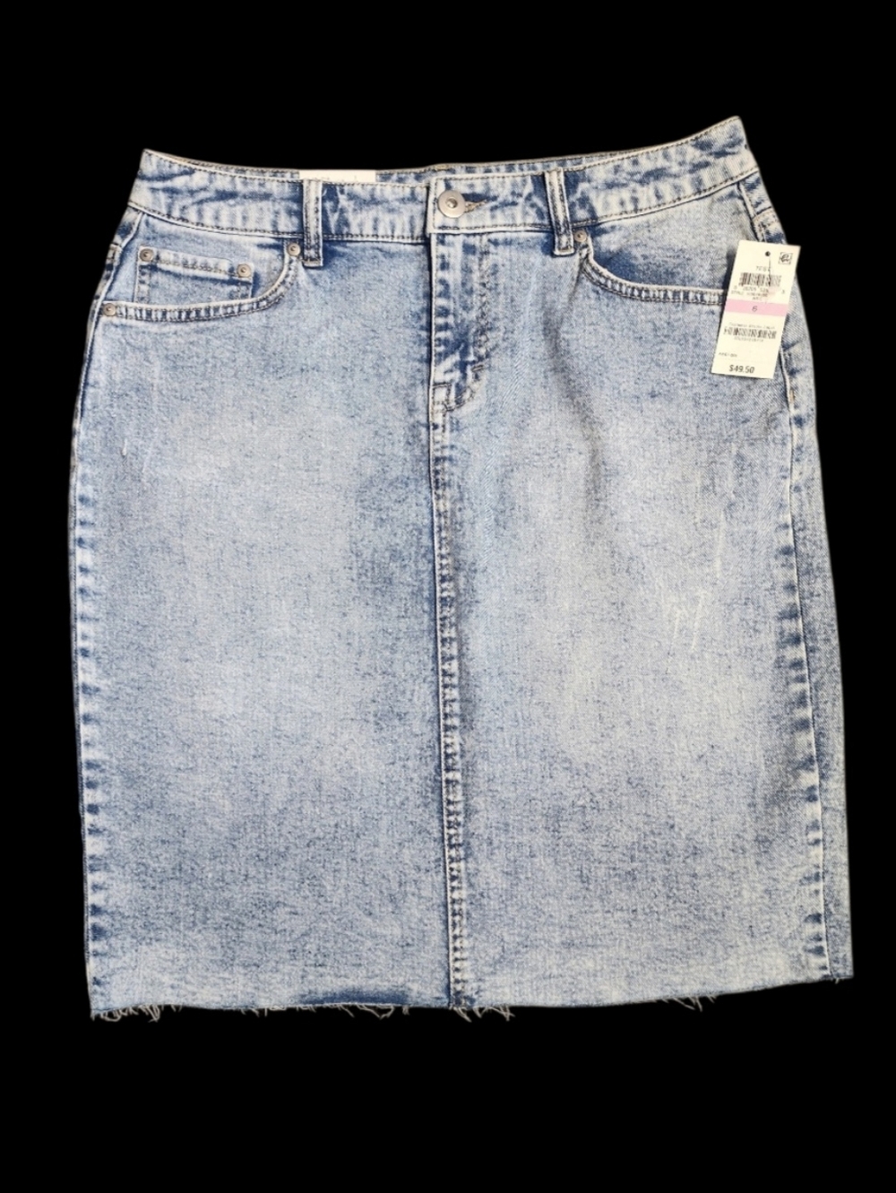 Women's Style & Co Mid Rise Distressed Denim Jean Skirt With Raw Hem Size 6 NWT